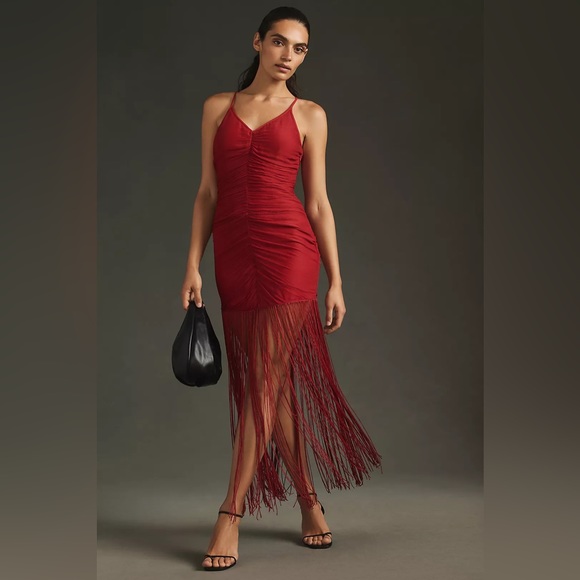 Vineet Bahl Anthropologie Red Sleeveless V-Neck Fringe Maxi Dress NWT Medium - Picture 5 of 16